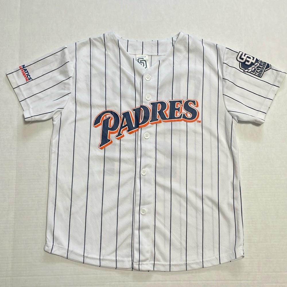 Youth San Diego Padres Button Down Jersey Top with #21 Caminiti, Size Large
